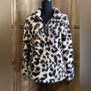 Women’s Cozy Sherpa Leopard Print Fleece Pullover
